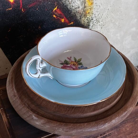 Vintage Royal Grafton England Bone China Powder Blue Teacup and Saucer Set - Picture 1 of 10
